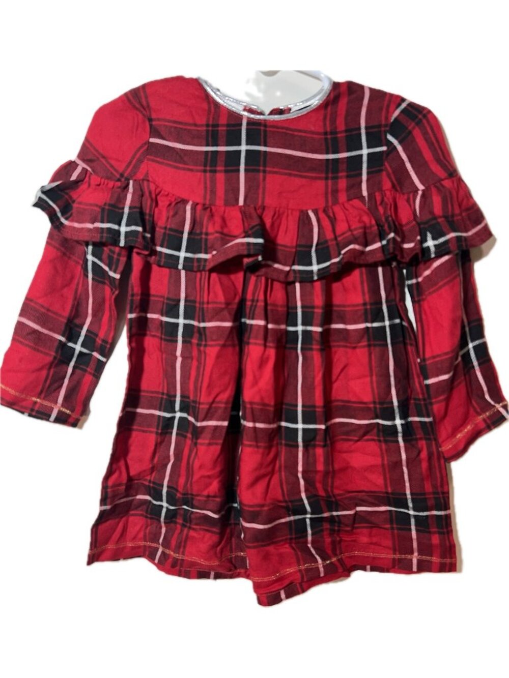 Mud Pie 12m 18m NWOT Holiday party dress red black Christmas Plaid ruffle silver